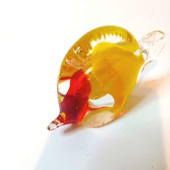 Art Glass Hand Blown Fish Yellow and Red Glass Fish Paperweight - Picture 2 of 9
